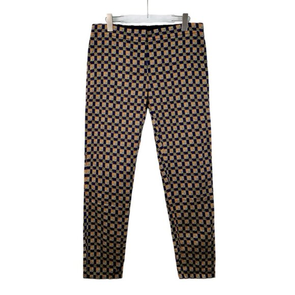 Burberry Womens Checkered Cotton Trousers UK 10 US 8 IT 42 Blue & Gold Patterned